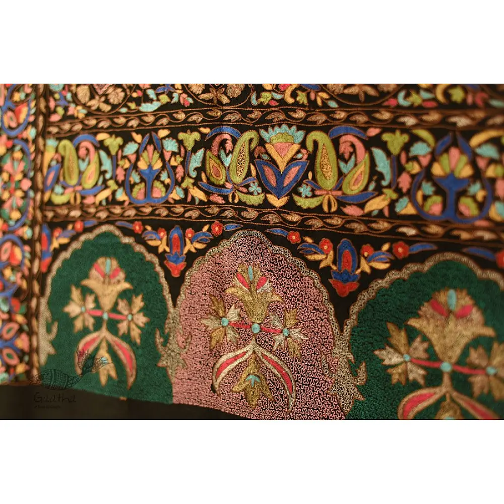 shop Black - Pashmina Shawl with Zari Jamawar Embroidery