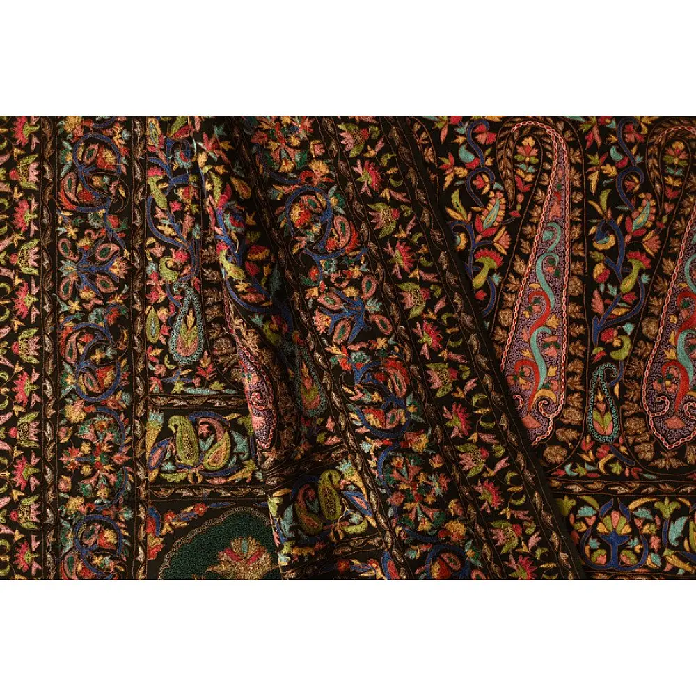 shop Black - Pashmina Shawl with Zari Jamawar Embroidery