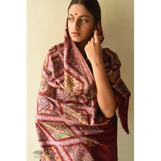 shop Pashmina Shawl - Sozni Jamawar Embroidery - Maroon