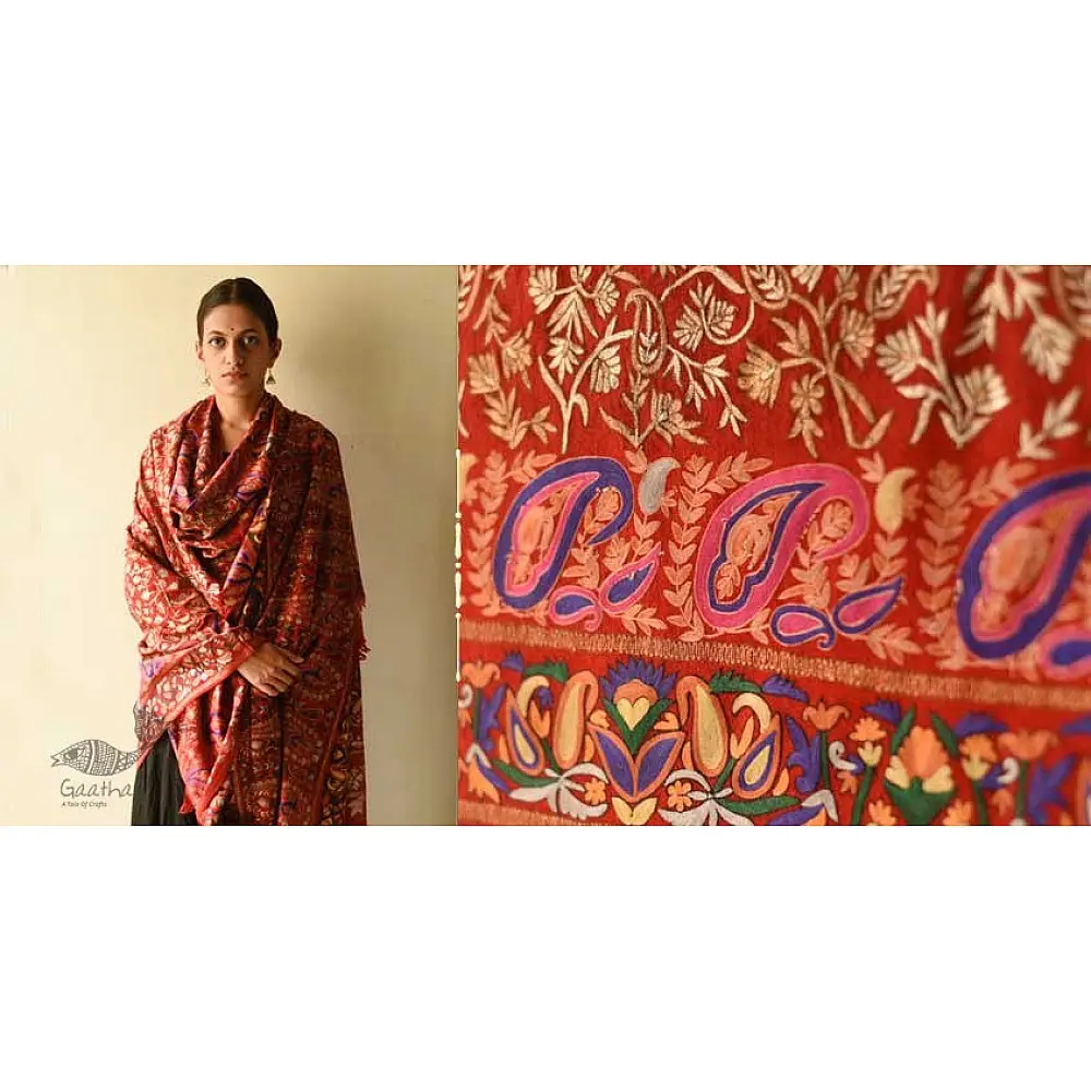 shop Kashmiri Pashmina Shawl with zari Jamawar Embroidery