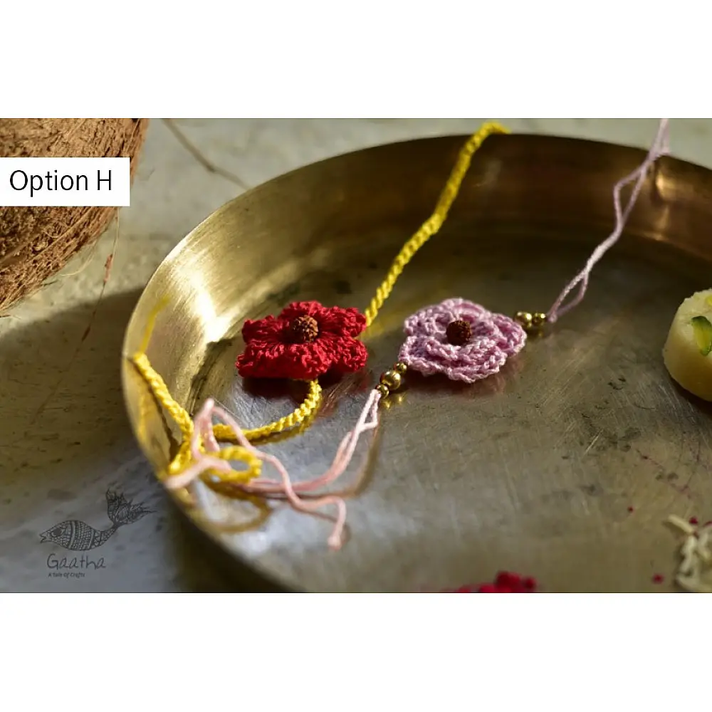 shop online latest collection of handmade crochet rakhi sets