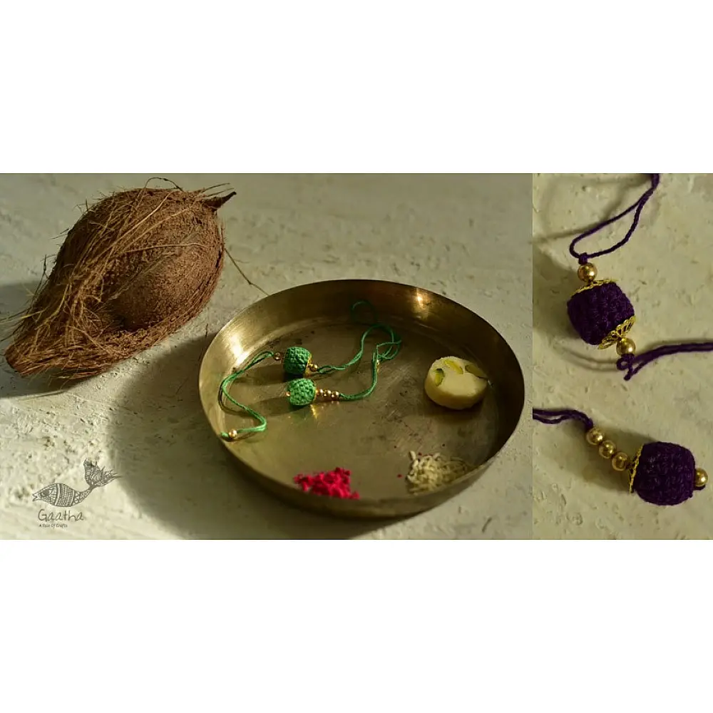 shop online latest collection of handmade crochet rakhi & Lumba Set