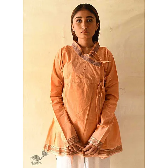 shop Handloom Cotton - Stitched Plain orange Kediyu