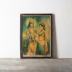 Memory Lines | Indian Antique Print | Krishna Radha (With Frame) 