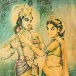 Memory Lines | Indian Antique Print | Krishna Radha (With Frame) 
