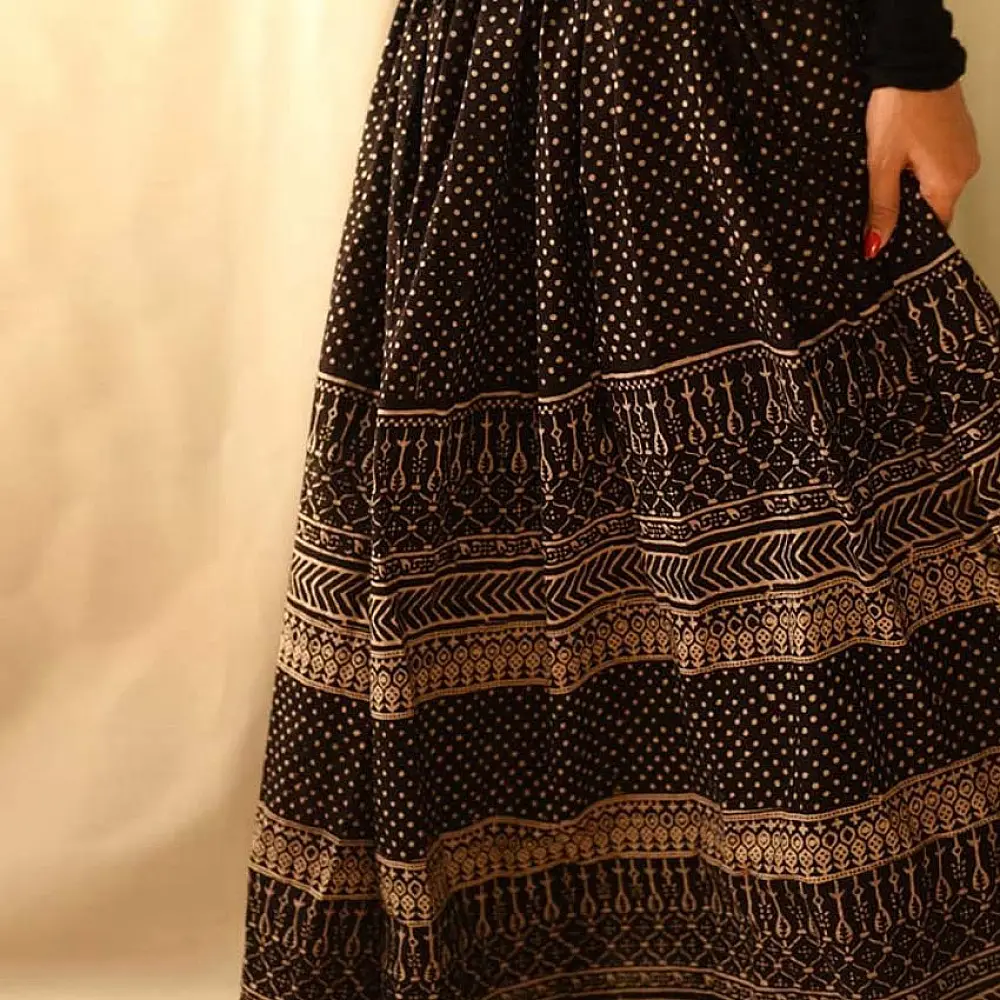 shop Jawariya Block Printed Long Skirt / Ghagra - B