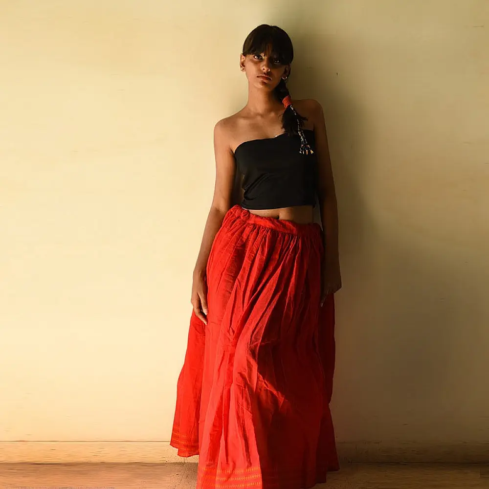 Loom & Light - Handloom Cotton Skirt ~ Red