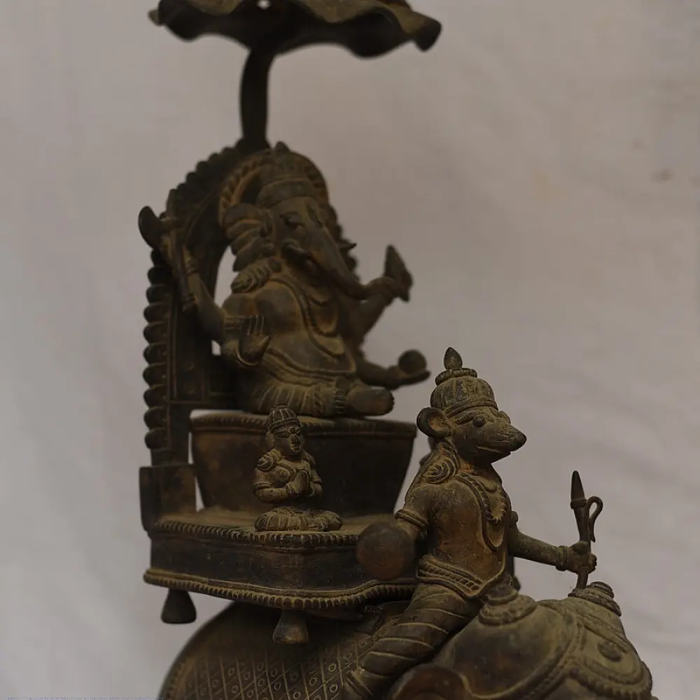 Shop Antique from Khajuraho Brass Ganesh Rath With Mushak & Gajraj