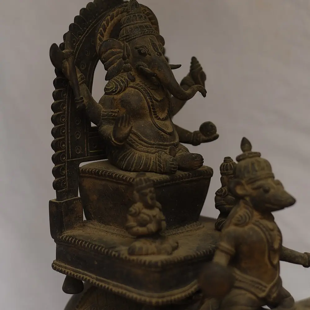 Shop Antique from Khajuraho Brass Ganesh Rath With Mushak & Gajraj