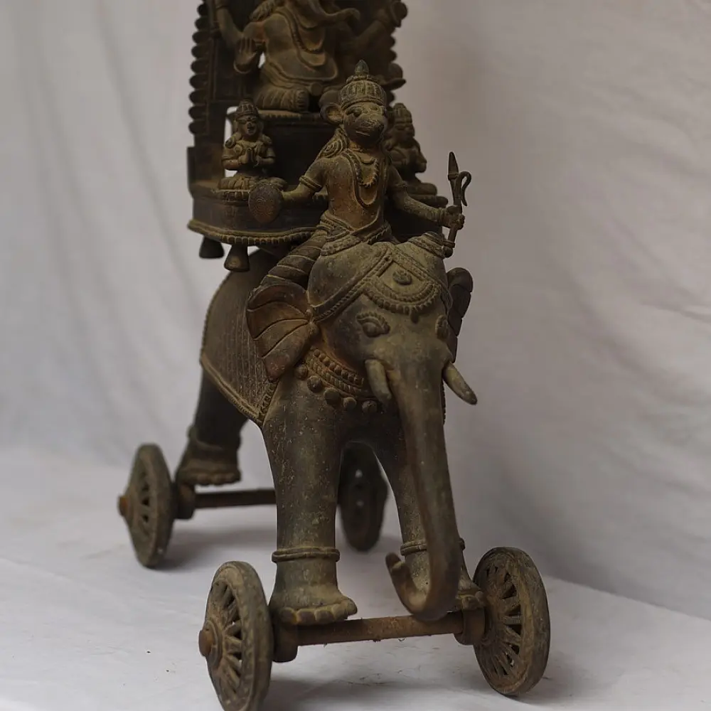 Shop Antique from Khajuraho Brass Ganesh Rath With Mushak & Gajraj