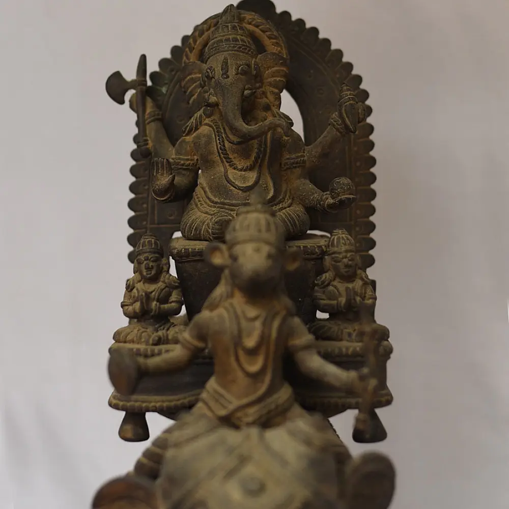 Shop Antique from Khajuraho Brass Ganesh Rath With Mushak & Gajraj