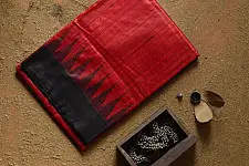 Kamakshi | Pure Tussar Ghicha Silk Red Saree With Ikat Pallu
