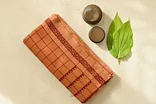 Sadaa . सदा | Begampuri Handloom Rust Brown Check Cotton Saree