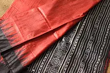 Kamakshi | Pure Tussar Ghicha Silk Red Saree With Ikat Pallu