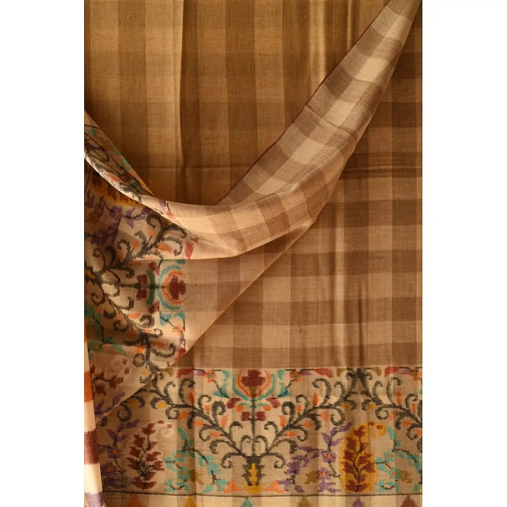 shop Kashmiri handwoven Pure Pashmina Kani Checks Shawl