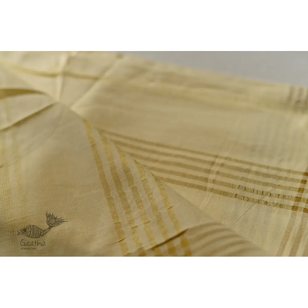 Handloom Cotton + Matka Silk Dhoti With Khes with Zari Border