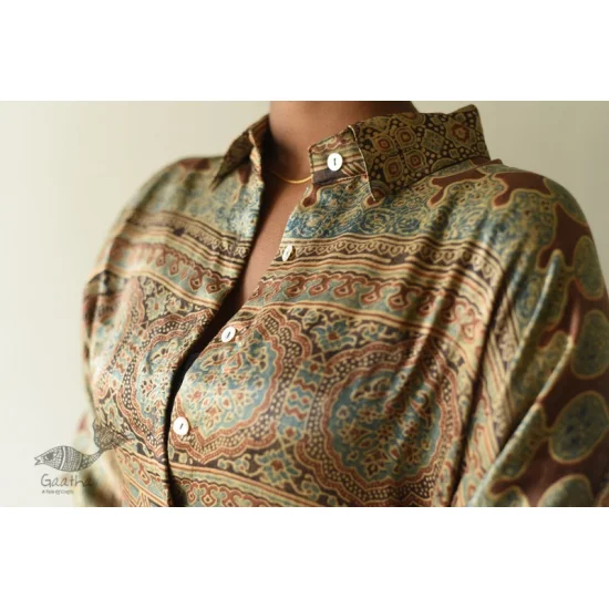 buy Ajrakh Block Printed Modal Silk Shirt