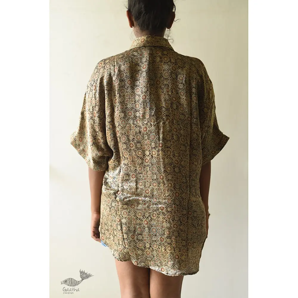 buy Ajrakh Block Printed Modal Silk Shirt