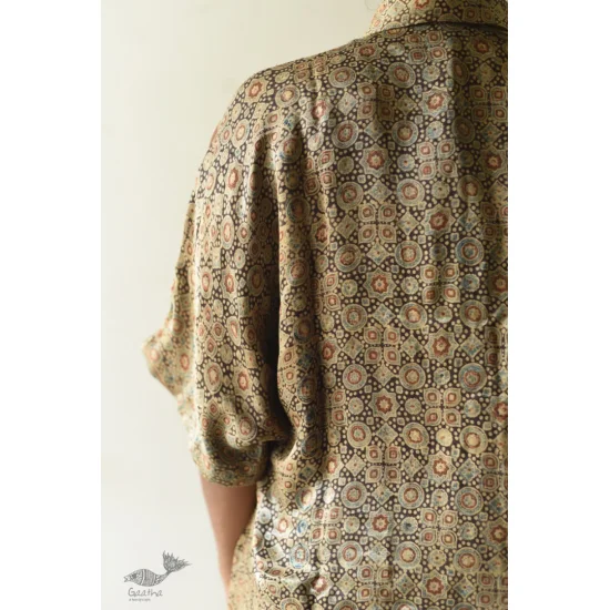 buy Ajrakh Block Printed Modal Silk Shirt