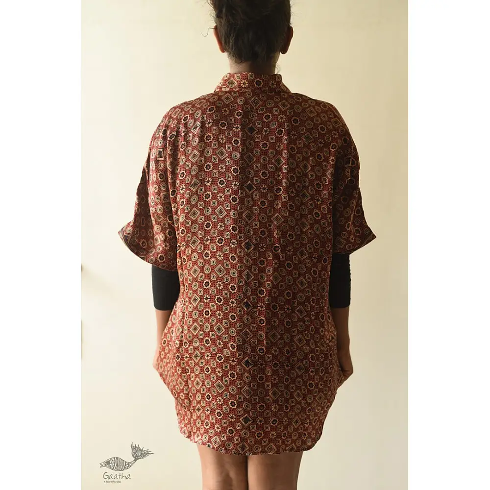buy Ajrakh Block Printed Modal Silk Shirt - Half Sleeve