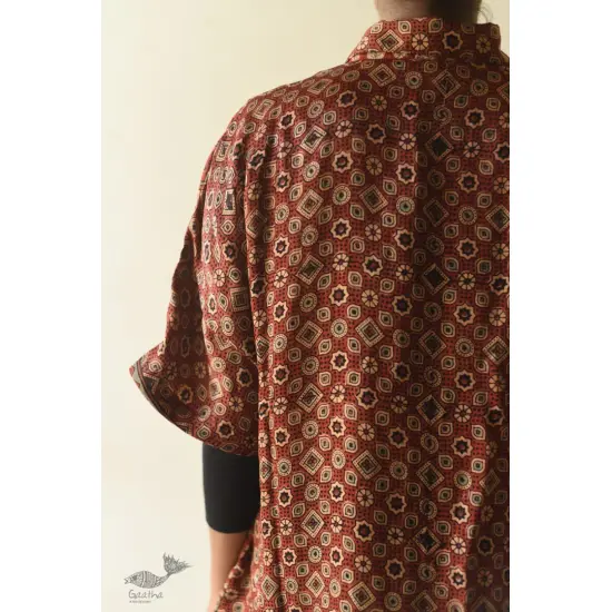 buy Ajrakh Block Printed Modal Silk Shirt - Half Sleeve