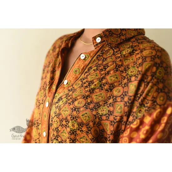 buy Hand Block Prints ~ Ajrakh Modal Silk Shirt