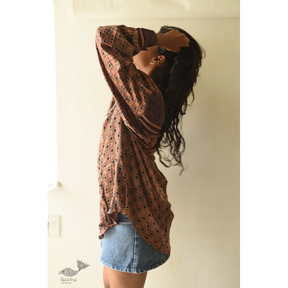 buy Ajrakh Modal Silk - Checks Loose Shirt