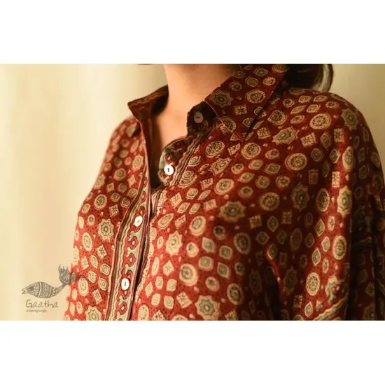 buy Ajrakh Modal Silk Red Shirt