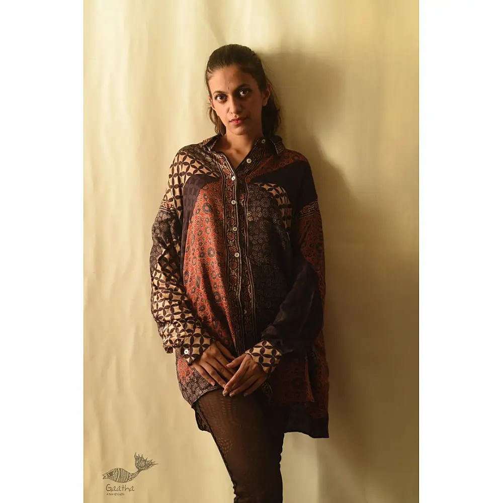 buy Ajrakh Modal Silk - Free Size Shirt
