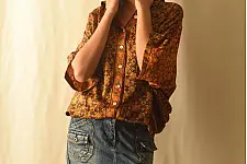 Itr . इत्र | Ajrakh Modal Silk Half Sleeve Shirt ~ Mustard Yellow