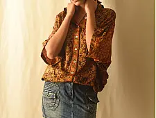 Itr . इत्र | Ajrakh Modal Silk Half Sleeve Shirt ~ Mustard Yellow