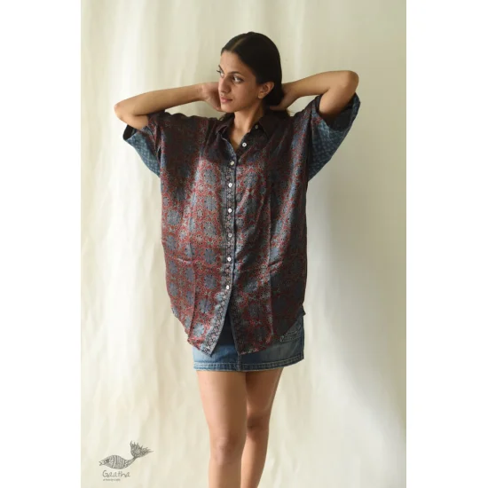 buy Ajrakh Block Printed Modal Silk Unisex Shirt