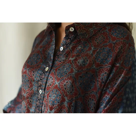 buy Ajrakh Block Printed Modal Silk Unisex Shirt