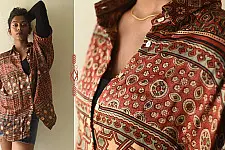 Itr . इत्र | Ajrakh Block Printed Modal Silk Shirt - Half Sleeve