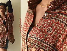 Itr . इत्र | Ajrakh Block Printed Modal Silk Shirt - Half Sleeve