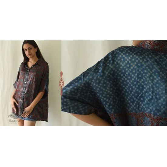 buy Ajrakh Block Printed Modal Silk Unisex Shirt