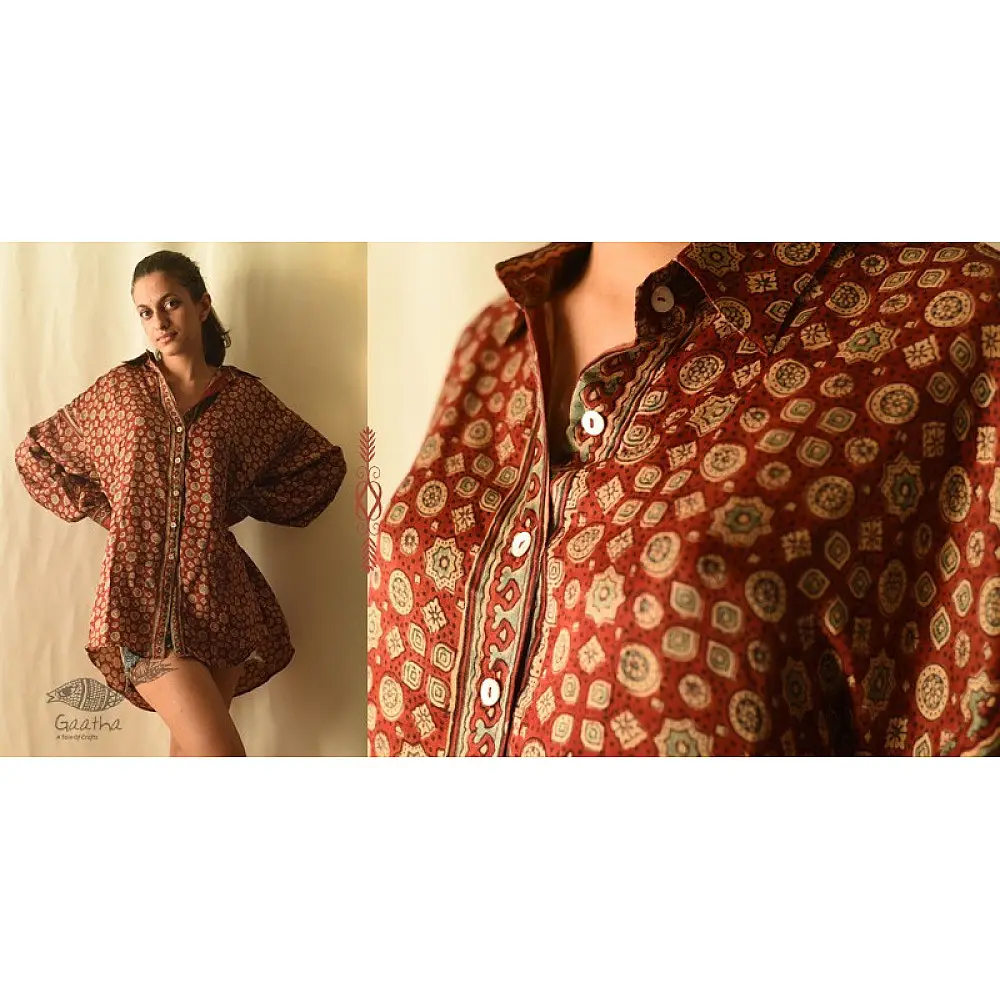 buy Ajrakh Modal Silk Red Shirt