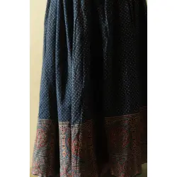 Flowers in a River | Ajrakh Prints with Natural Dye - Indigo Long Skirt / Ghagra