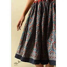 Flowers in a River | Natural Dyed Ajrakh Block Printed Blue Short Skirt