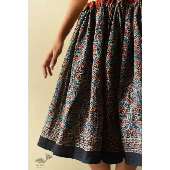 shop Natural Dyed Ajrakh Block Printed Blue Short Skirt