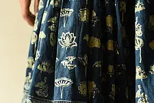 Flowers in a River | Natural Dyed Ajrakh Block Printed - Indigo Skirt