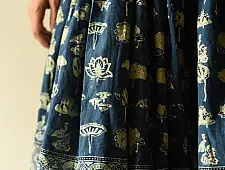 Flowers in a River | Natural Dyed Ajrakh Block Printed - Indigo Skirt