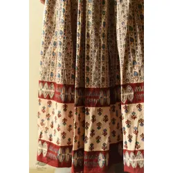 Flowers in a River | Ajrakh Prints with Natural Dye - Beige & Red Long Skirt