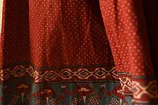 Flowers in a River | Ajrakh Prints Long Skirt / Ghagra With Natural Dyed - Maroon