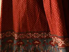 Flowers in a River | Ajrakh Prints Long Skirt / Ghagra With Natural Dyed - Maroon