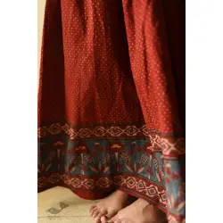 Flowers in a River | Ajrakh Prints Long Skirt / Ghagra With Natural Dyed - Maroon