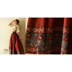 Flowers in a River | Ajrakh Prints Long Skirt / Ghagra With Natural Dyed - Maroon