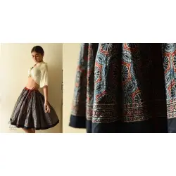 Flowers in a River | Natural Dyed Ajrakh Block Printed Blue Short Skirt