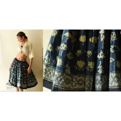 Flowers in a River | Natural Dyed Ajrakh Block Printed - Indigo Skirt