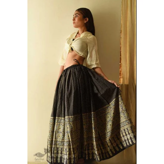 shop  Ajrakh Prints with Natural Dye - Carbon Black Long Skirt